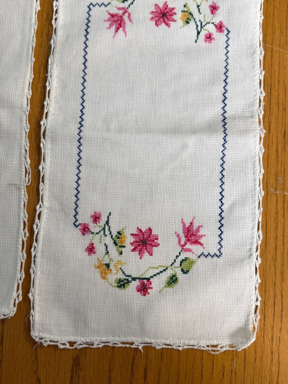 Vintage Floral Cross Stitch Dresser Scarf Vanity Mat Lot